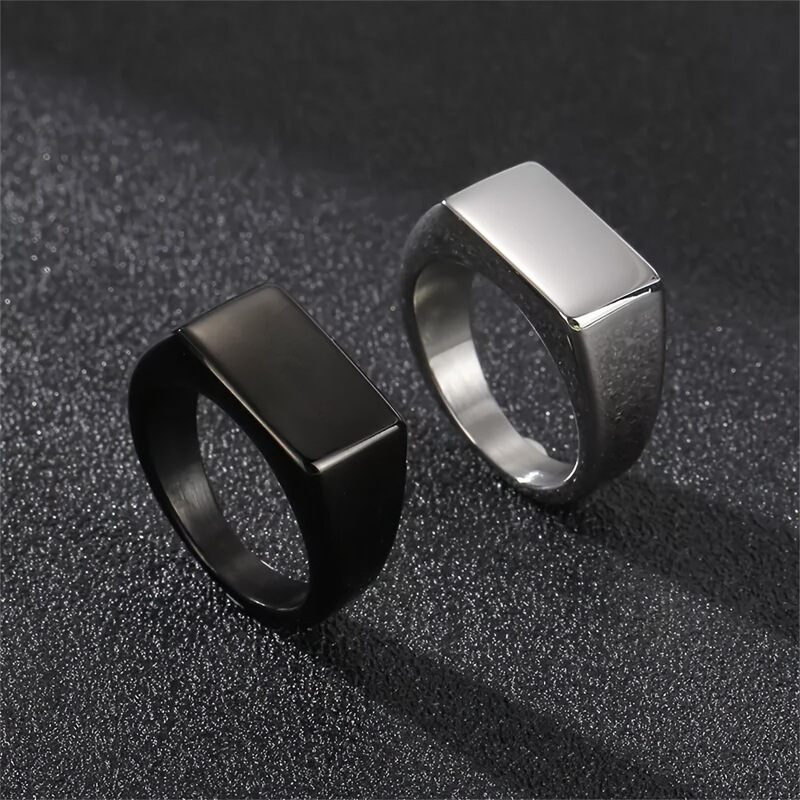 New Fashion Personality Men's Simple Style Rectangular Glaky Ring Men's Ring Ring Jewelry