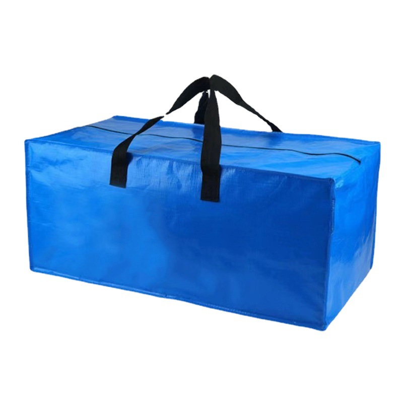Comercio exterior azul tejido con cremallera bolsa de mudanza portátil almacenamiento de gran capacidad PP laminado bolsa de embalaje pe bolsa de almacenamiento