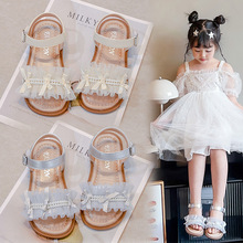 2025年时尚夏款甜美蕾丝小女孩公主鞋可爱洋气儿童沙滩鞋露趾女童