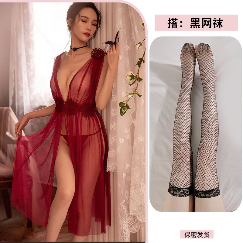 빨간색 티팬티 + 검정 망사 스타킹