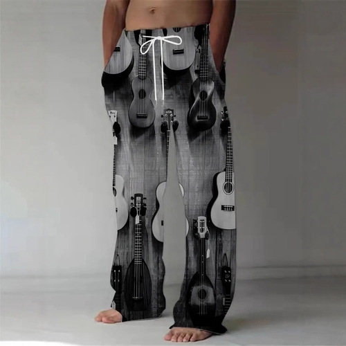 European and American-style trendy 3D-printed plus-size straight-leg trousers—men’s versatile casual pants, loose-fit retro draping pants, sports pants.