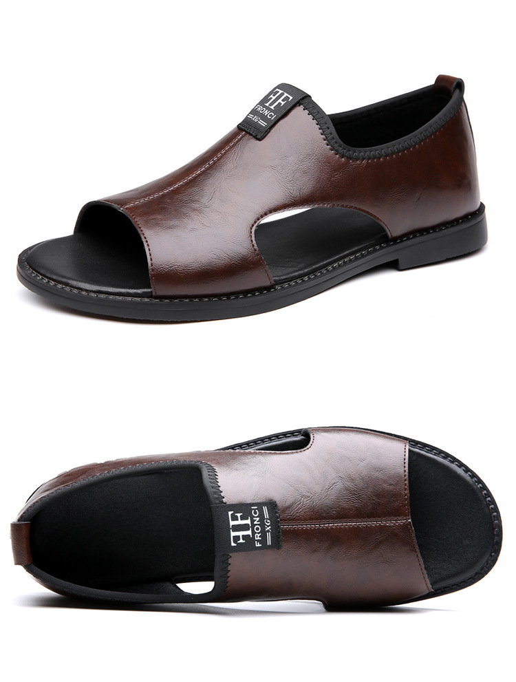 Men’s Slip-On Genuine Leather Slide Sandals, Soft Flat Open Back Casual Summer Slippers_vogvips.com