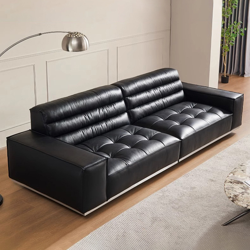 Roger sofá de cuero sofá de piso grande villa minimalista italiana sala de estar sofá de cuero negro