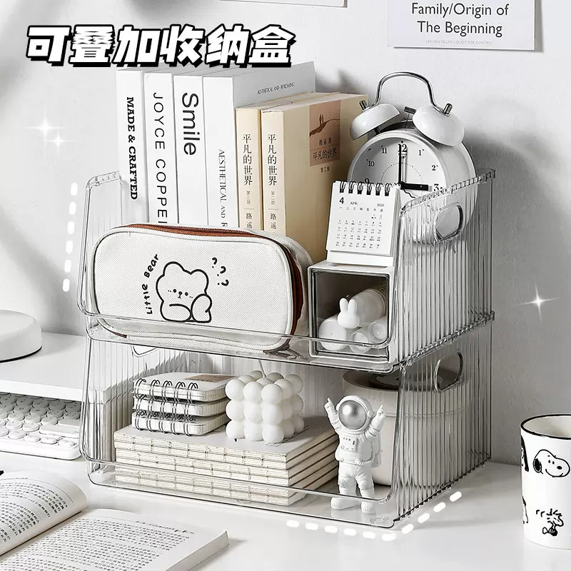 透明桌面收纳盒化妆品简约学生文具盒化妆品储物整理收纳箱批发