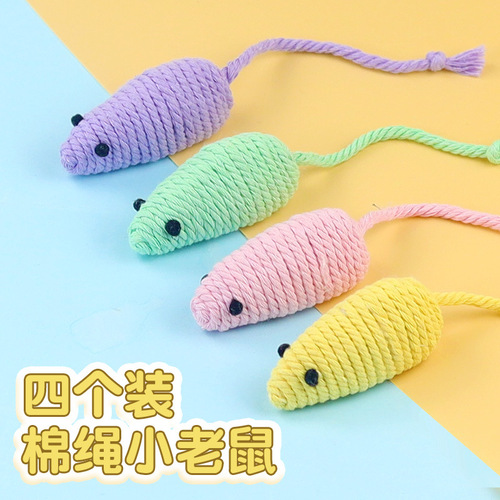 Cat Toy Self-Entertaining & Boredom-Busting: Mini Mouse Plaything—A Complete Guide to Cat Supplies, Featuring 4 Colorful Cotton-Rope Mice for Feline Fun