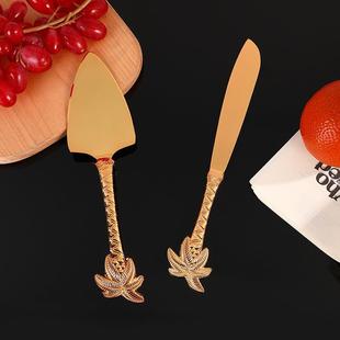 New coconut tree knife handle knife shovel suit zinc alloy gold high-end Western food table cake pizza tableware supplies