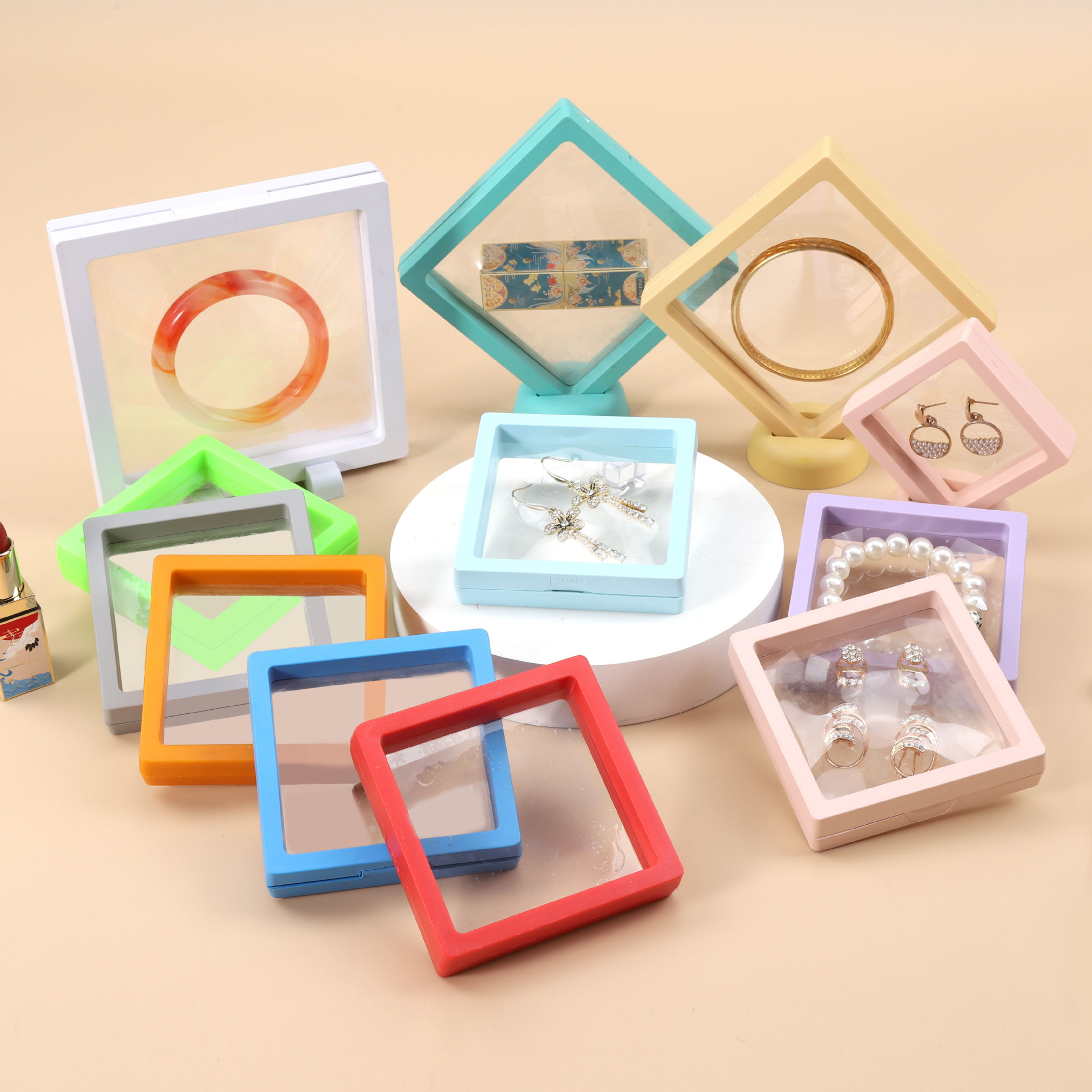 Caja flotante transparente de PE para joyas, anillos, collares y pulseras, con compartimentos tipo cajón. image 4