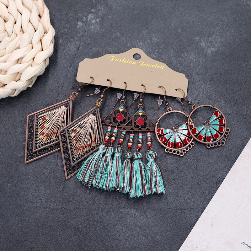 1 Set Retro Flower Alloy Turquoise Seed Bead Handmade Women's Drop Earrings display picture 8