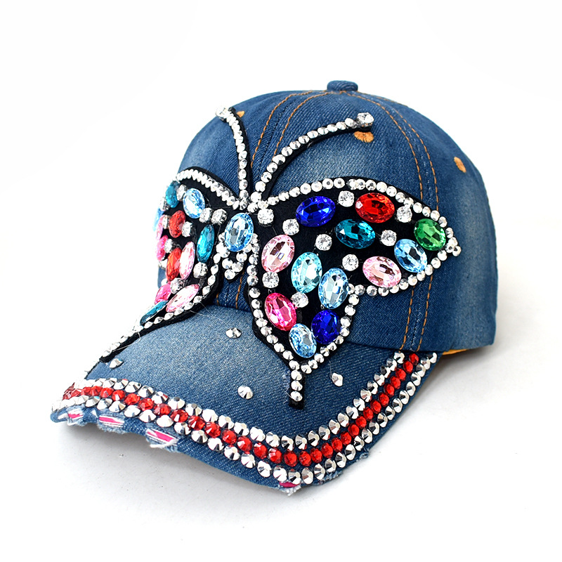 Elegant, Retro, Simple Style Style Curved Eaves Rim Women's Elegant Retro Simple Style Butterfly Rhinestone Curved Eaves Baseball Cap