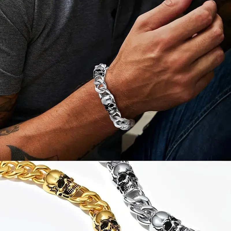 Cross-Border Hot-Selling Skull Men's Bracelet, Niche Personality, Punk Style Accessories, Fashionable Titanium Steel Bracelet Wholesale Cross-Border Hot-Selling Skull Men's Bracelet, Niche Personality, Punk Style Accessories, Fashionable Titanium Steel Bracelet Wholesale