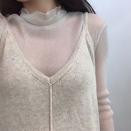 Early Autumn New Lace Underwear for Women Stylish Autumn and Winter Gauze Top Net Sheer Fall Shirt