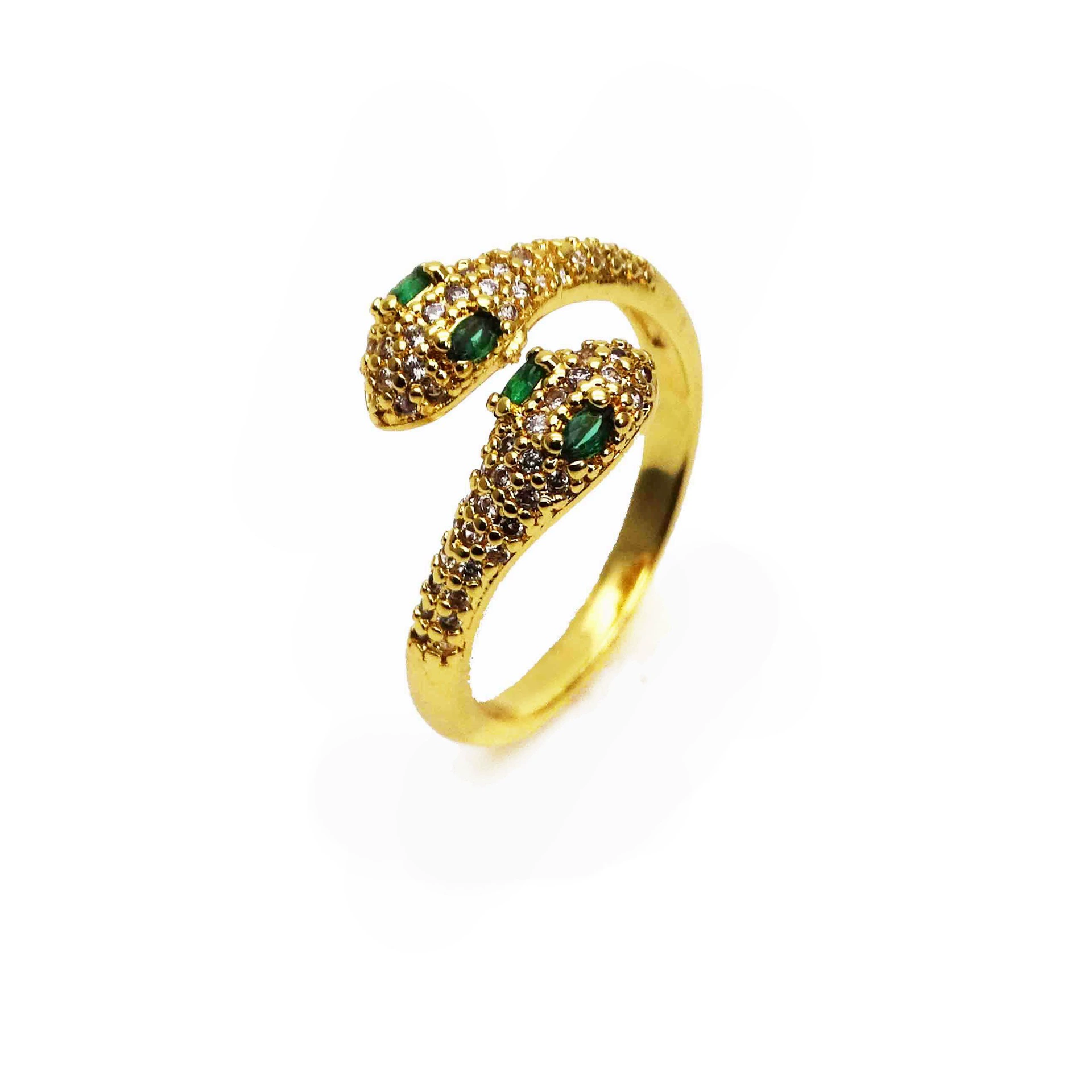 Zirconium, ring with stone, golden adjustable glasses, micro incrustation, 14 carat