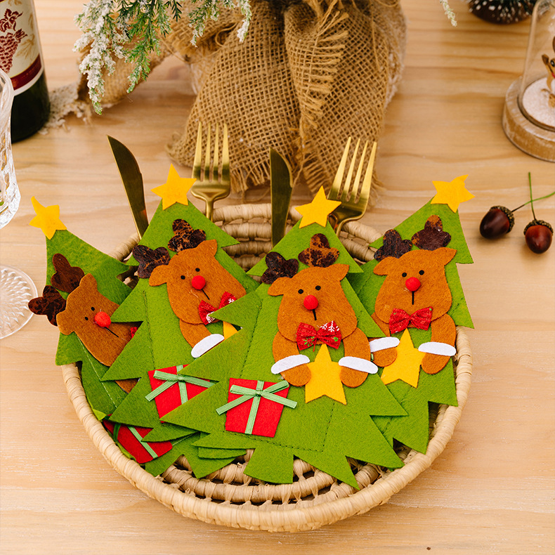 Fournitures de décoration de Noël, ensemble de couteaux et fourchettes en forme d'arbre, décoration de table à manger, sac de couteaux et fourchettes de dessin animé Old Man_voghion.com