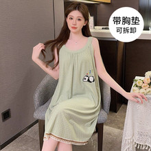6535提花睡衣女单夏甜美带胸垫吊带大码200斤睡裙家居服可外穿