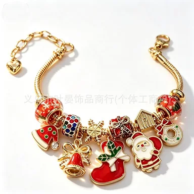 European and American cross-border best-selling Christmas-themed snowflake socks, castle gloves, red and white color-blocked, perforated bead adjustable bracelets