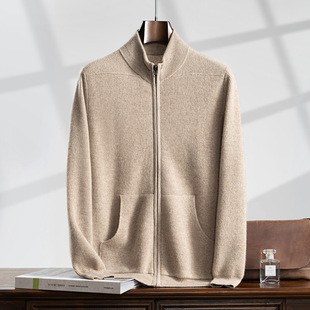 2024 Autumn and Winter New 100 Pure Cashmere Sweater Men's Thickened Half High Neck Double Pocket Zipper Cardigan Casual Sweater Jacket