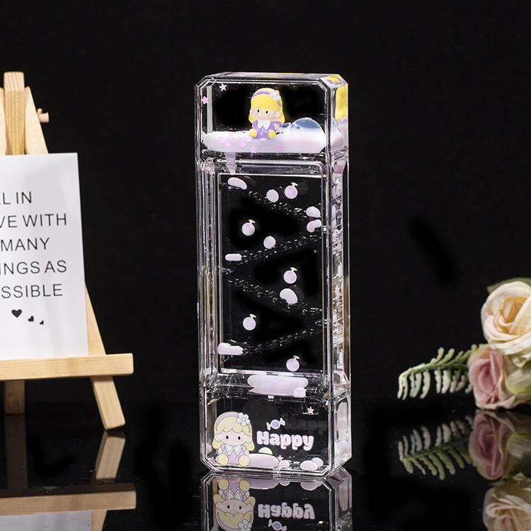 Acrílico transparente panda gota de aceite reloj de arena líquido botella de arena flotante regalo de cumpleaños para niños decoración de escritorio de oficina