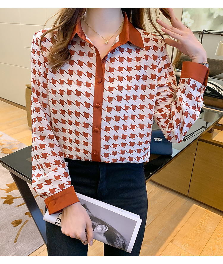 Women's Long Sleeved Printed Blouse With Collar For Formal Wear_voghion.com
