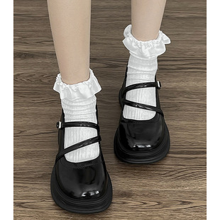 ins round toe black all-Match platform casual leather shoes for women 2024 new summer retro French Mary Jane shoes