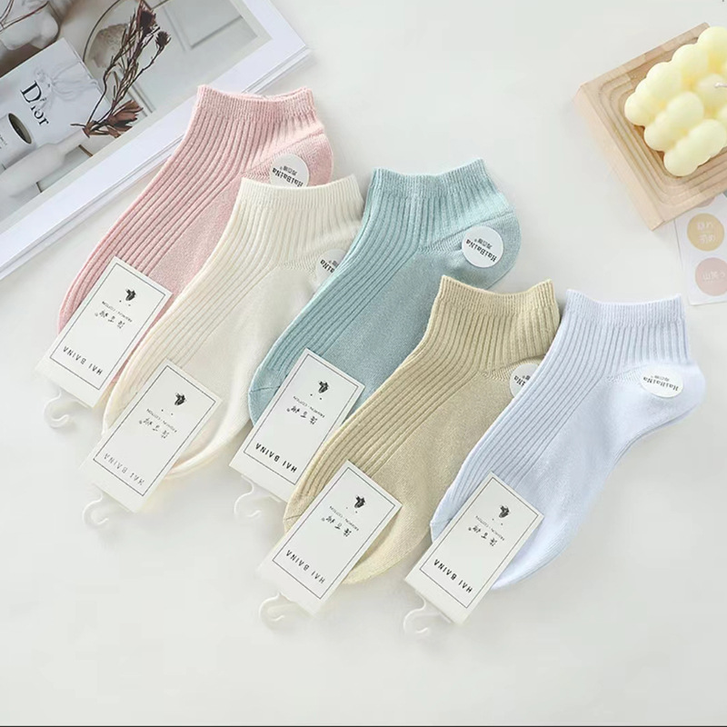 Haibaina spring and summer new ladies short tube socks Japanese double needle Women's Boat socks tide cotton socks manufacturers wholesale