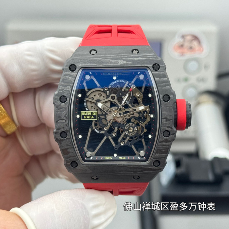 Cross-Border Richard Rm35-01 Barrel-Shaped Carbon Fiber Tourbillon Cut Out Men's Watch Business Tourbillon High-End Goods