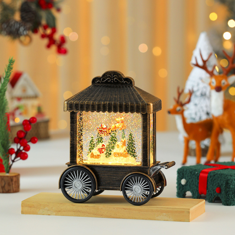 クリスマス装飾トロリーオルゴール雪ライトサンタギフトナイトライトデスクトップウィンドウ装飾品|undefined