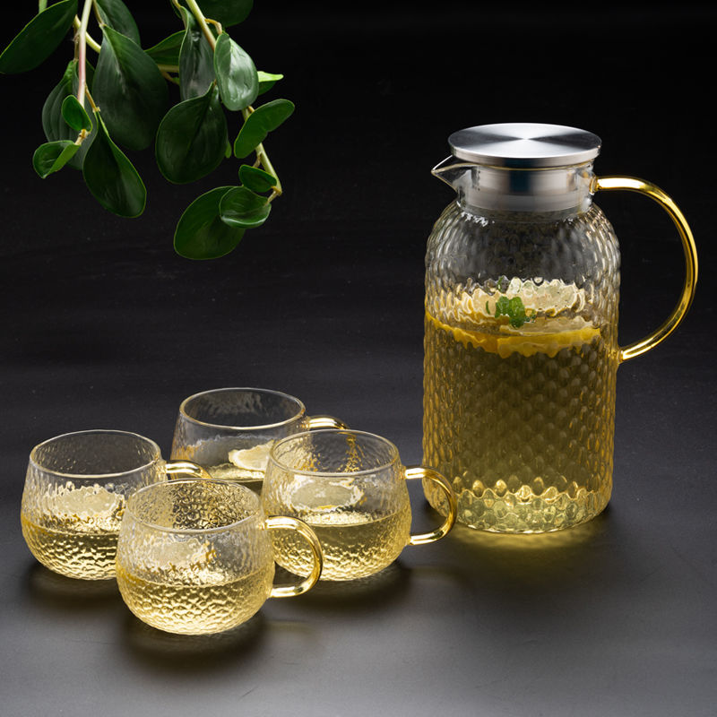 1850ML 쌀알 냄비 + 노란색 손잡이 망치로 만든 컵 4개