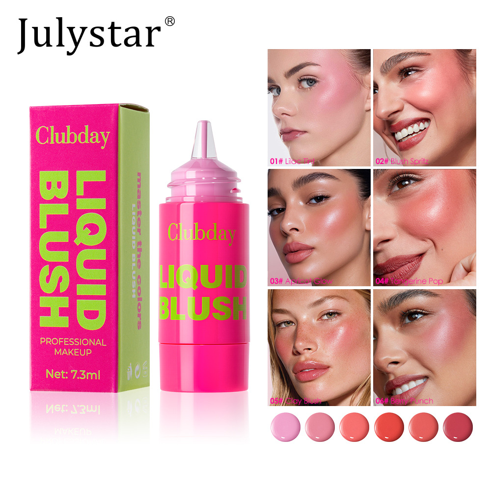 Cross-Border Pearlescent Shimmer Press-On Liquid Blush for Facial Makeup, Moisturizing and Long-Lasting, with Dropper Applicator, Wholesale Liquid Blush