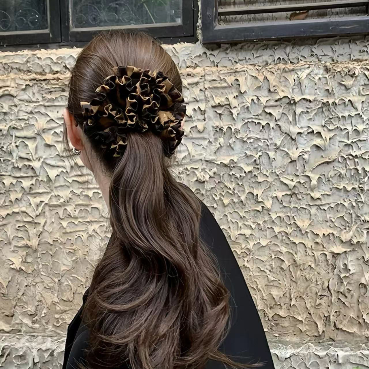 Little Wild Leopard Hydrangea Hair Tie ~ Leopard Print Scrunchie Hair Accessory Elegant High-End Korean Style Ins Blogger
