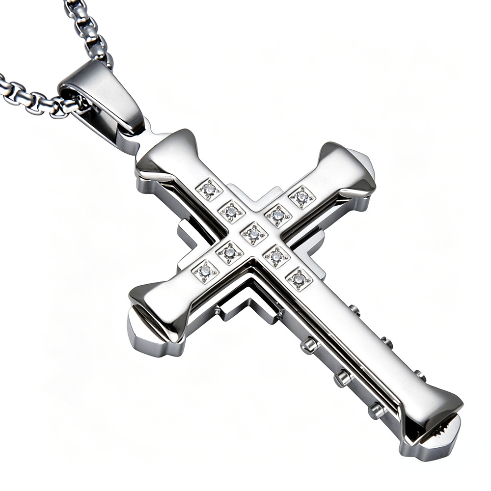 Collar con Colgante de Cruz para Hombre, Estilo Europeo y Americano, con Diamantes, en Plata, Oro y Negro, Novedad 2026, Venta al Por Mayor