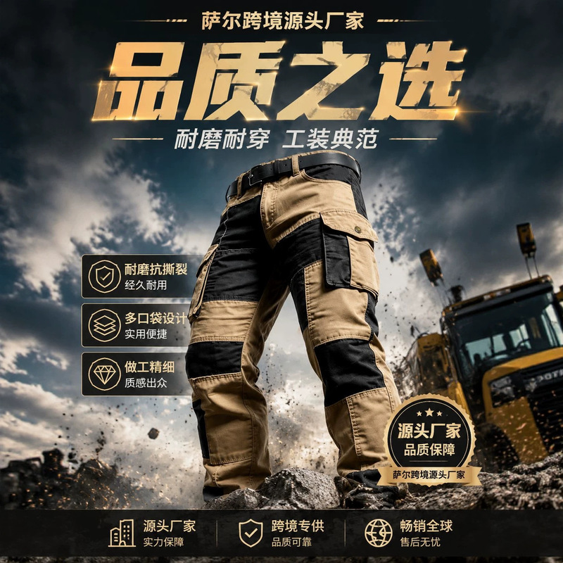 Cotton Plus-Size Tactical Hiking Multi-Pocket Outdoor Men's Color-Block Casual Work Pants up to 6XL