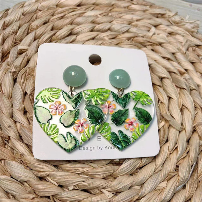 Daily Occasion Acrylic Material 1 Pair Japanese Style Leaf Flower Enamel Arylic Drop Earrings
