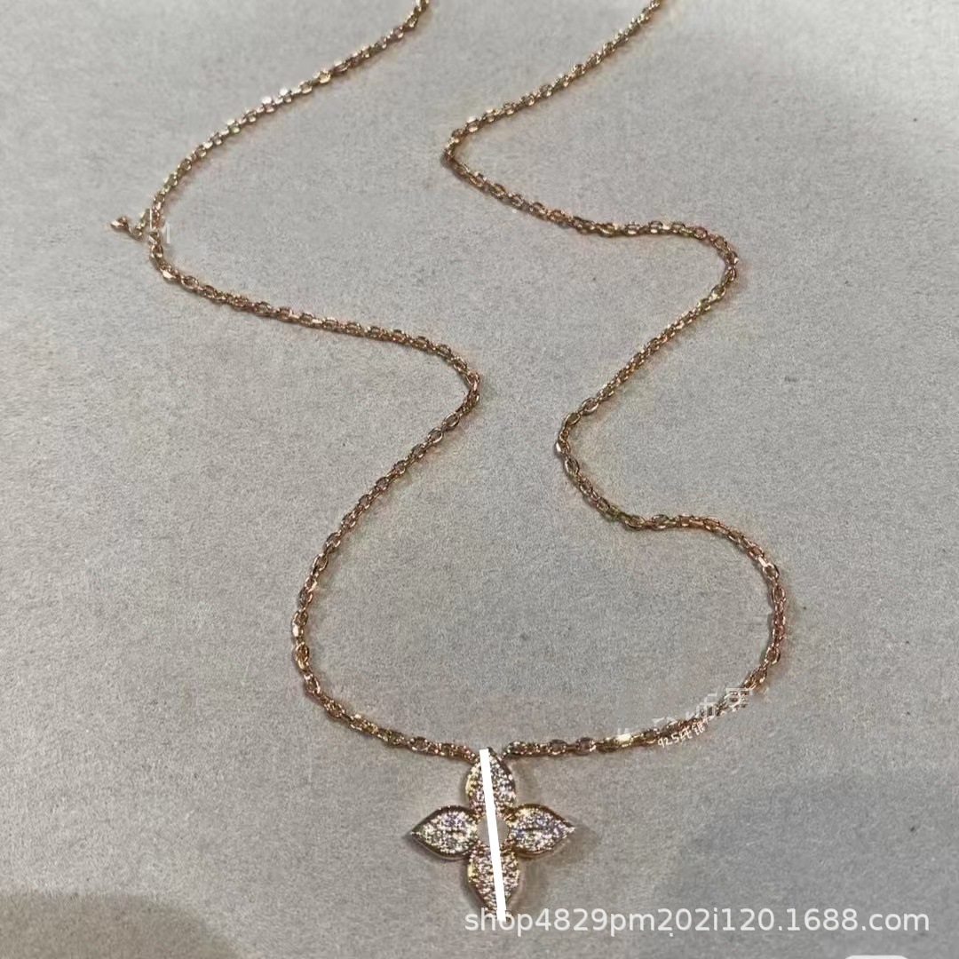 ロバの家四葉草四花五花ブレスレット女性用18Kローズゴールドメッキ軽奢菱形丸型白貝母ネックレスins