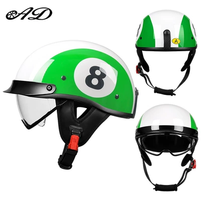 Japanese-Style Riding Helmets, Motosiklet kaskı (dəbilqə) - 3ca-type-green-8-balls-transparent-mirror-m55-56-head-circumference