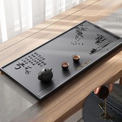 黒金石ティートレイリビングルームオフィスティートレイ天然本物の石カンフーティーテーブルティーシーティートレイ排水ティーセット
