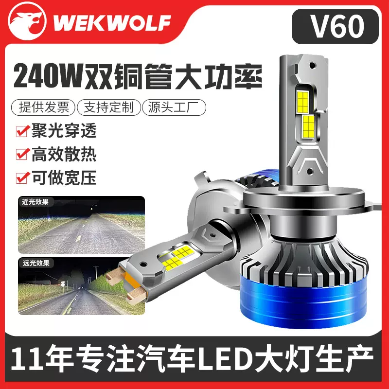 批发120w大功率汽车led大灯h4双铜管h7激光v60前照灯泡改装跨境