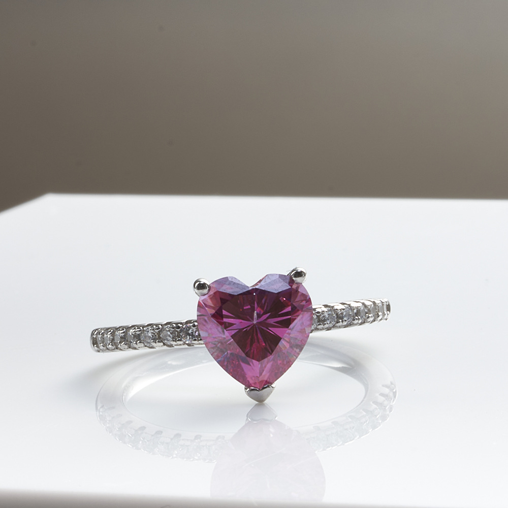 Anillo rosa azul verde en forma de corazón 1 quilate de moissanita anillo de moissanita de plata de forma especial