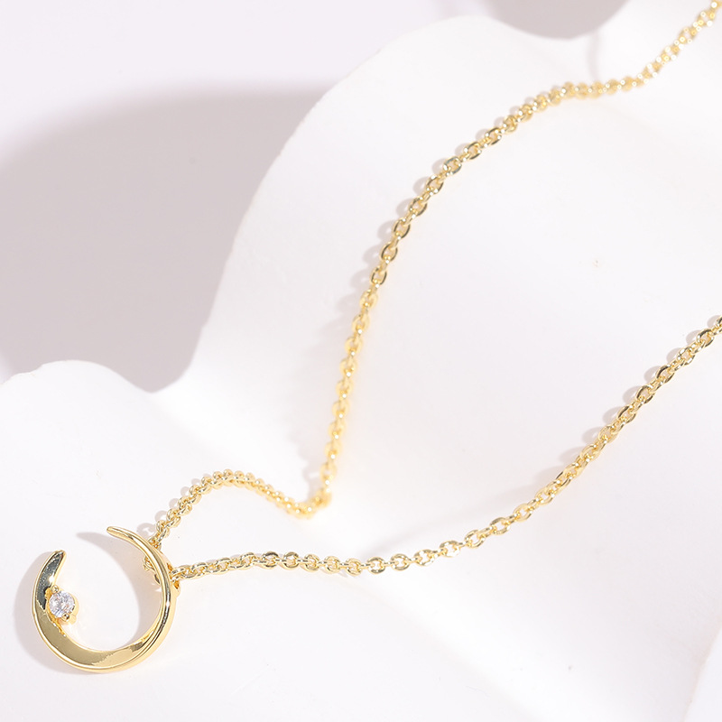 Fashion Moon Copper Plating Inlay Zircon Pendant Necklace 1 Piece