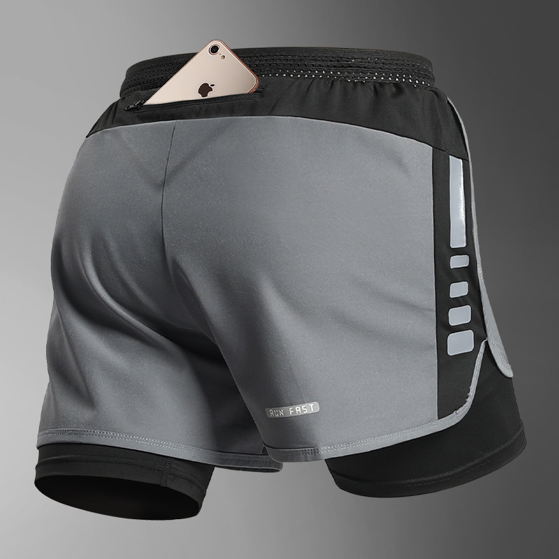 Pantalones cortos deportivos de hielo de tres puntos para hombres, pantalones de maratón de atletismo y acondicionamiento físico para verano, seco rápido y teléfono móvil