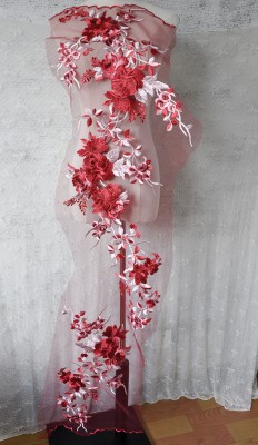 Hecho a mano pegatinas de encaje DIY color cheongsam vestido de noche accesorios flores rosa flores verdes bordadas parches de rosa image 8