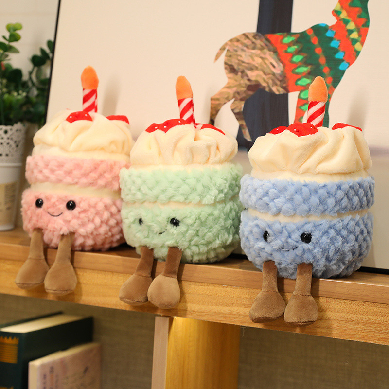 Boneca de Pelúcia Bolo de Aniversário de Morango - Design Realista de Bolo Falso com Música e Som - Presente Criativo de Aniversário para Crianças_voghion.com