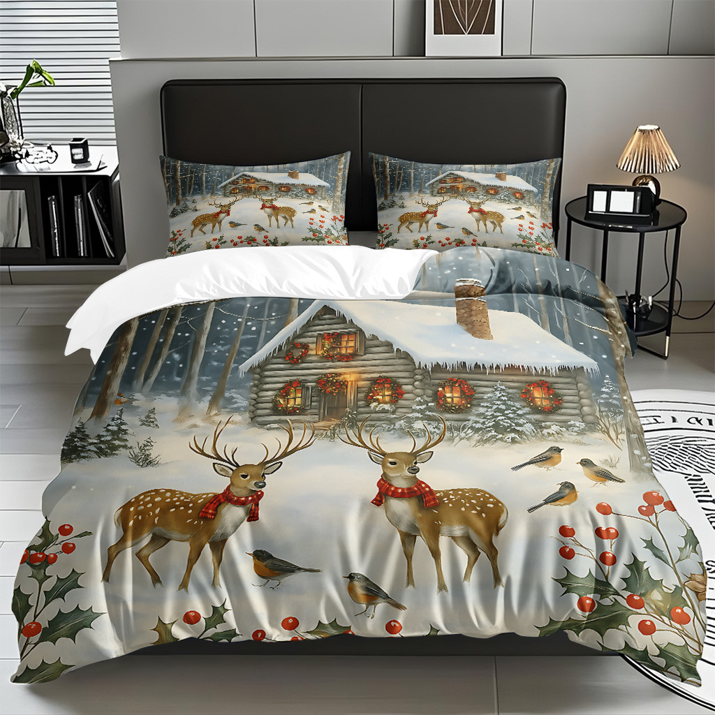 Textiles caseros transfronterizos patrón navideño suave polirido quilt kit de impresión digital HD TEMU / JIT