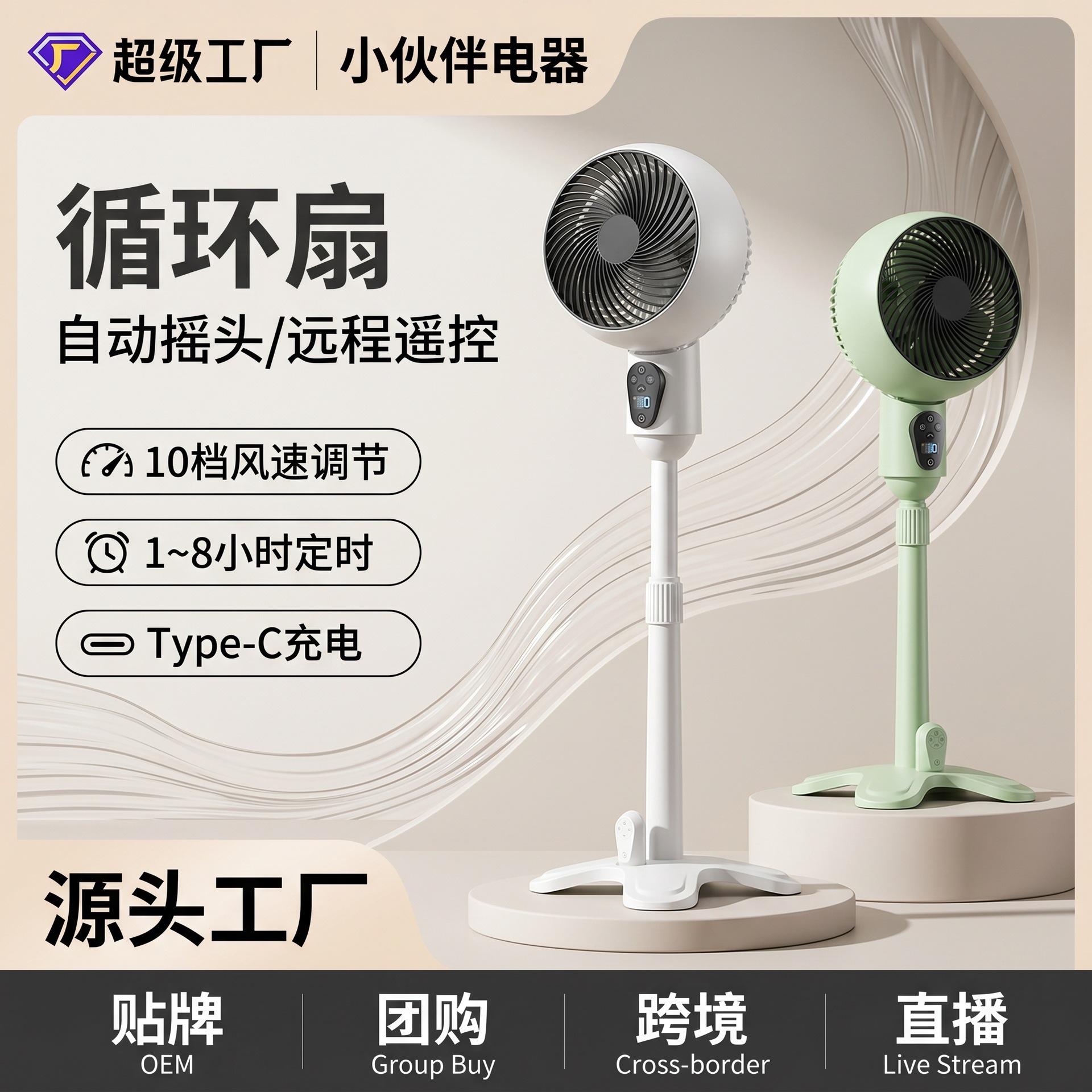 Cross -border new air circulating fan USB landing fan charging…
