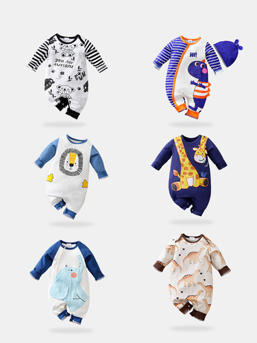 Baby onesie with cartoon animal prints for newborns, category A, suitable for both boys and girls, for outdoor wear, inspired by Instagram style.