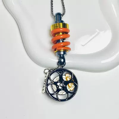Cross-Border New Car Pendants, Car hanging - yellow-and-orange-shock-absorbers-plus-black-and-yellow-wheels-chain