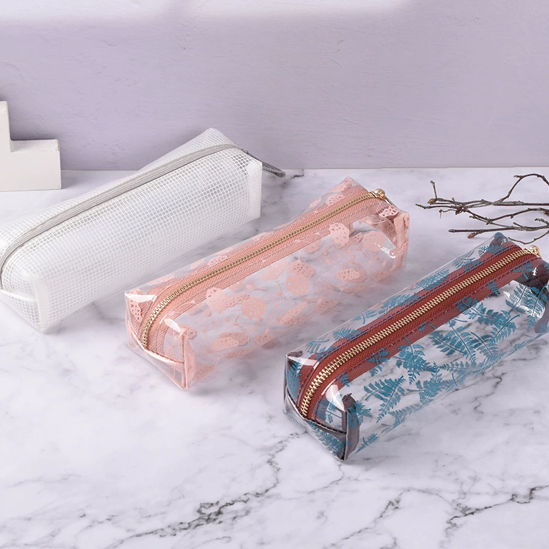 ПВХ канцелярский пенал высоко выглядящая новая молния полупрозрачная печать канцелярская сумка для хранения портативная водонепроницаемая