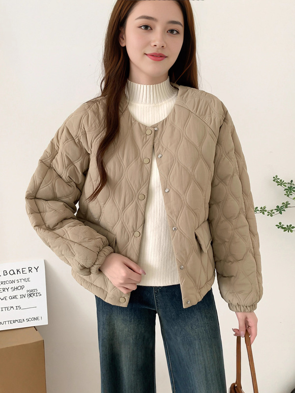 2025秋冬季新款韩版菱形格小棉衣外套女纯色百搭好穿到爆简约轻薄|undefined