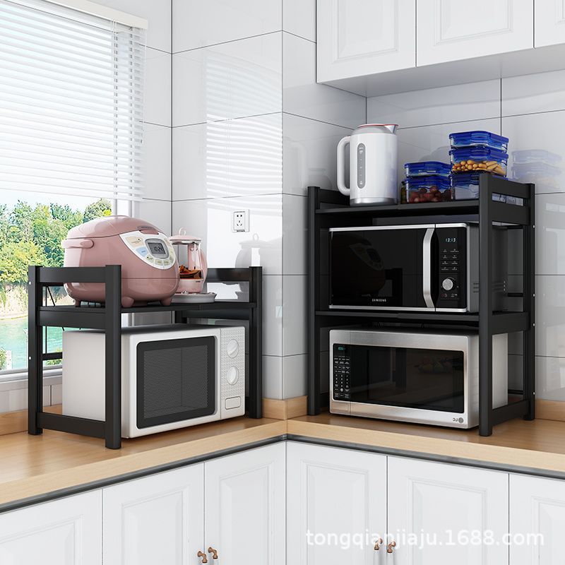 Estante de microondas retráctil de cocina estante de almacenamiento multifuncional horno doméstico estante de almacenamiento de mesa multicapa pin de fábrica image 3