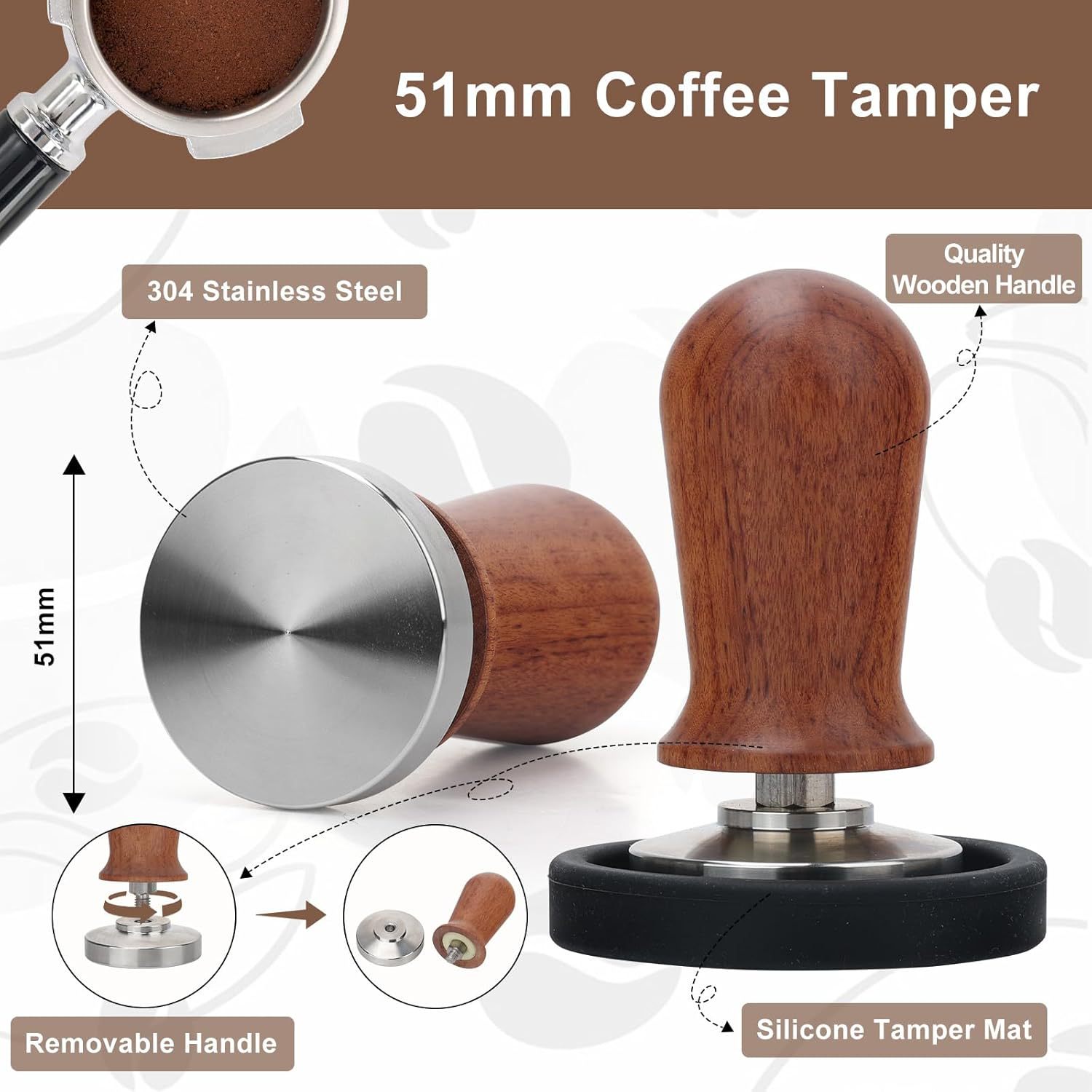 Venta caliente transfronteriza 304 juego de prensador de polvo elástico rojo de acero inoxidable 51mm juego de agujas de polvo de tela de máquina de café italiano