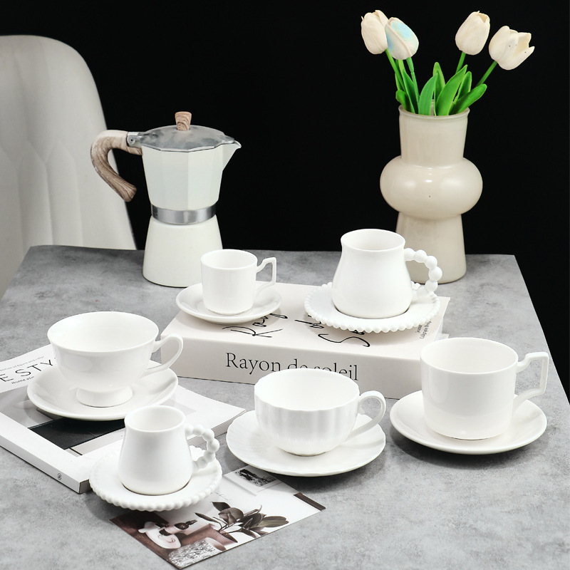 White Ceramic Coffee Cup Saucer suit Oat Breakfast Cup Afternoon Tea Cup Export Cross Border